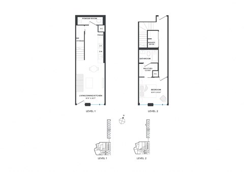 Floor plan for 1 bed, 2 baths, 796 sqft